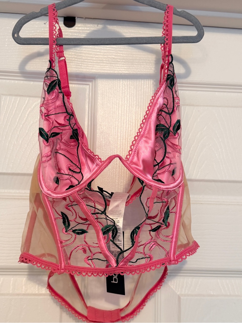 Boohoo Pink Sheer and Satin Mesh Corset - Sz XL